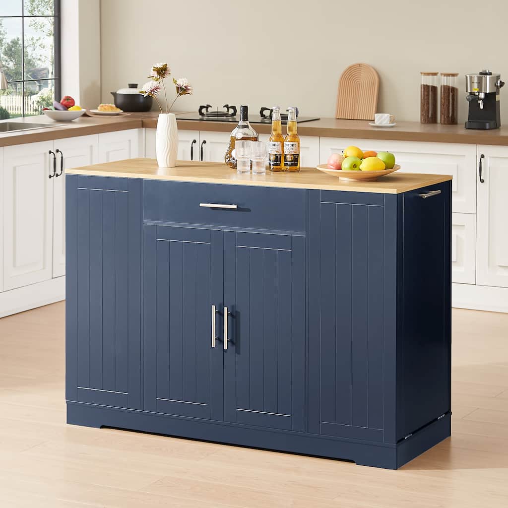 53" Kitchen Storage Islands with Drawers and Trash Can Storage for Kitchen & Dining, 53.2"W x 20.9"D x 38.0"H