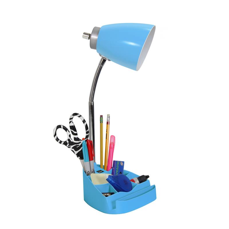 18.5 in. Chrome Finish Table Lamp with Blue Shade, Desk Lamp for Writing and Computer Desks