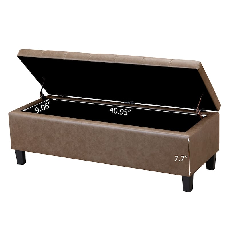 Adeco Faux Leather Storage Ottoman Bench for Living Room
