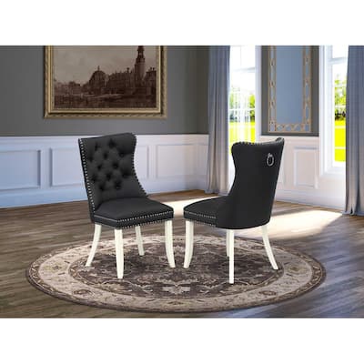 Parson Dining Chairs Set of 2 - Dark Gray Faux Leather Upholstered Chairs with Nailhead Trim