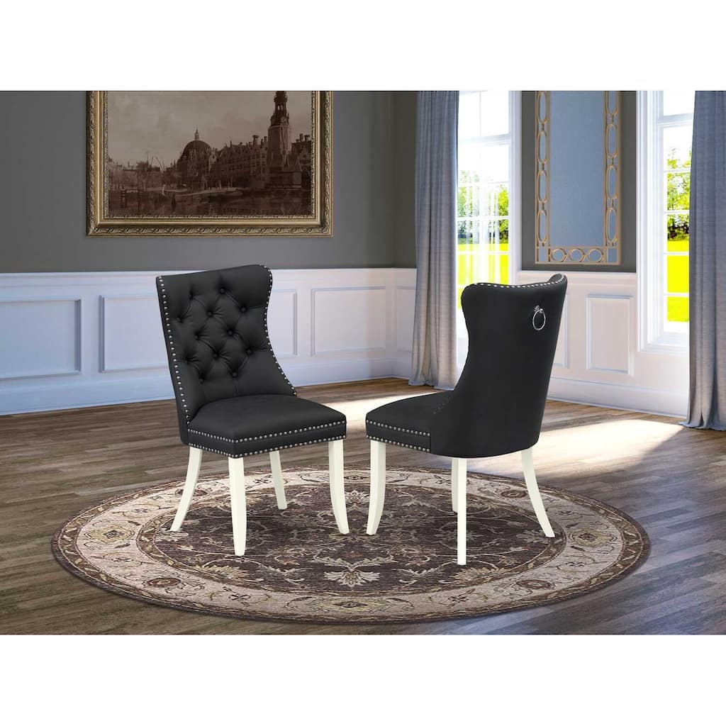 Parson Dining Chairs Set of 2 - Dark Gray Faux Leather Upholstered Chairs with Nailhead Trim