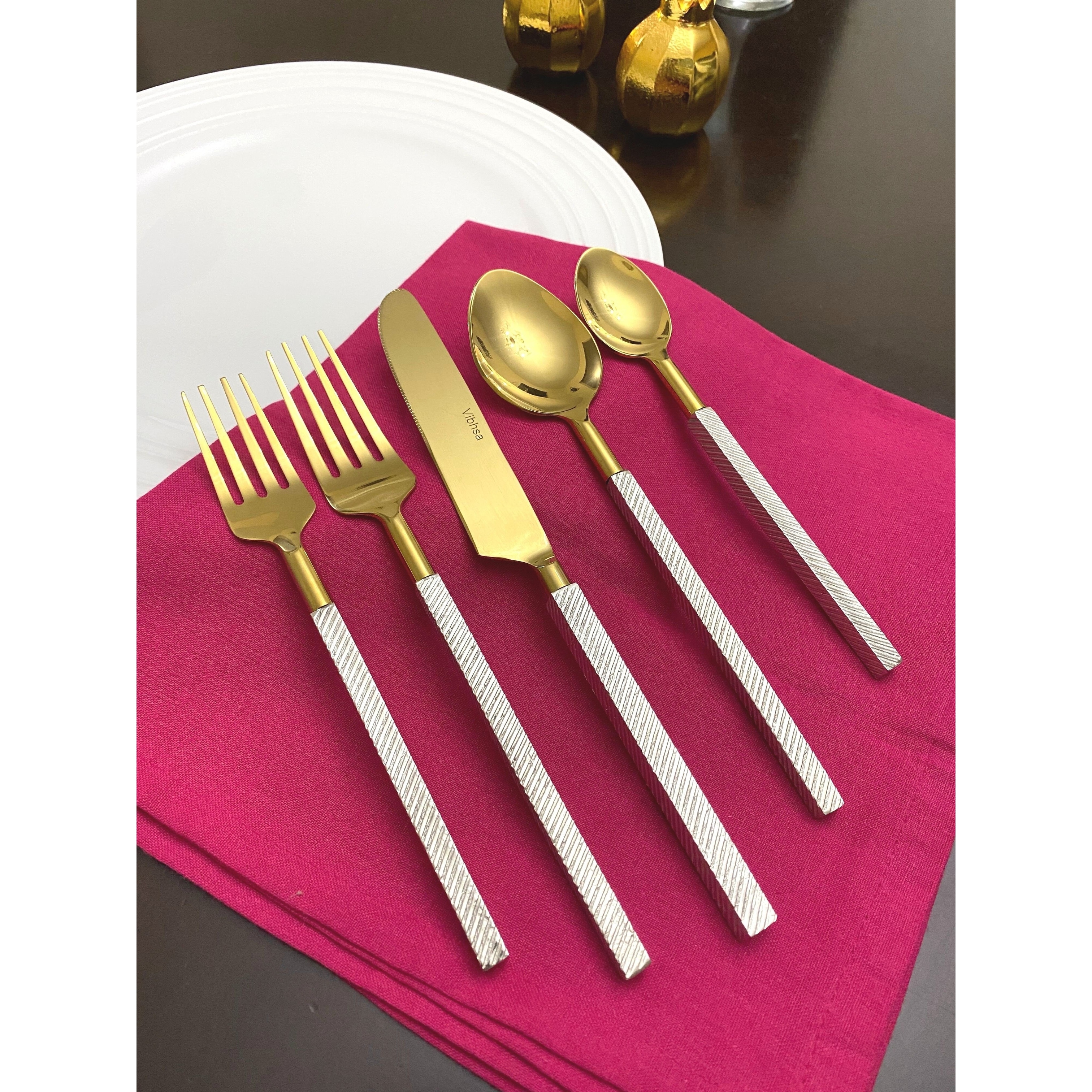 Vibhsa Designer Gold Stainless Steel Flatware Set, 20-Piece, Service for 4