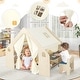preview thumbnail 9 of 8, 6-in-1 Kids Play Tent Playhouse with Blackboard 6 Storage Bins and Floor Cushion-Beige - Natural - 57" x 38" x 45"