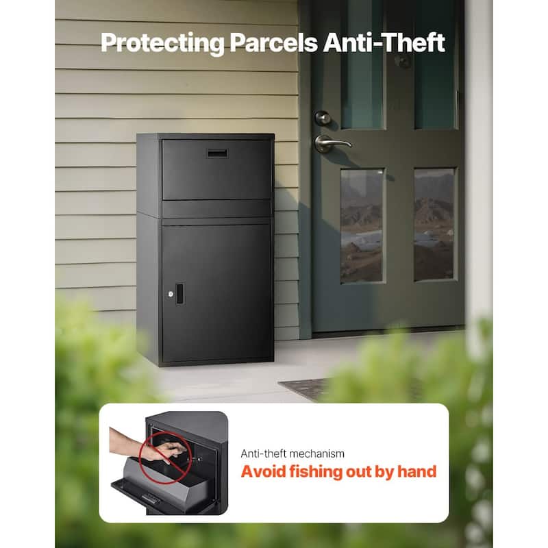 Black Galvanized Steel Parcel Delivery Box with Anti-Theft Design and Weatherproof Finish - 19.7 x 15.7 x 38.6 in