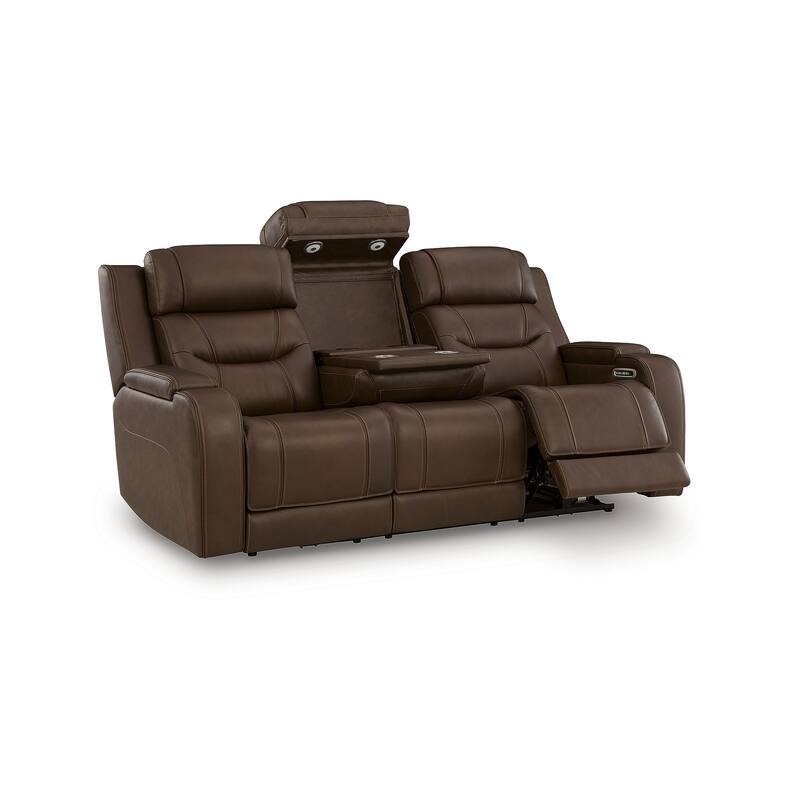 Signature Design by Ashley Guru Dark Brown Power Reclining Sofa with Audio Seating - 87" W x 41" D x 45" H