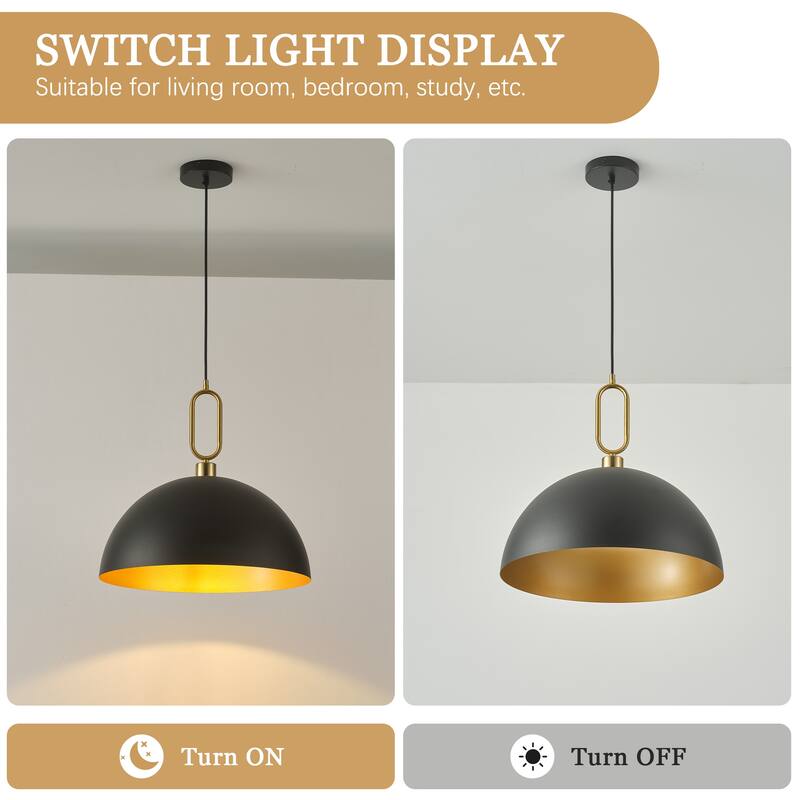 Industrial 1-Light 23.6" Metal Dome Pendant Light for Kitchen Island Dining Room