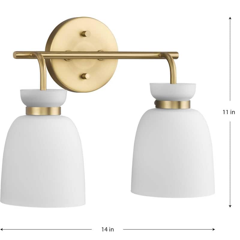 Lexie Collection Two-Light Brushed Gold Contemporary Vanity Light - 14 in x 6.62 in x 11 in