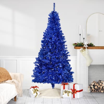 Pre-Lit Artificial Tinsel Christmas Tree - 7' - Blue - Clear Lights - 7 Foot