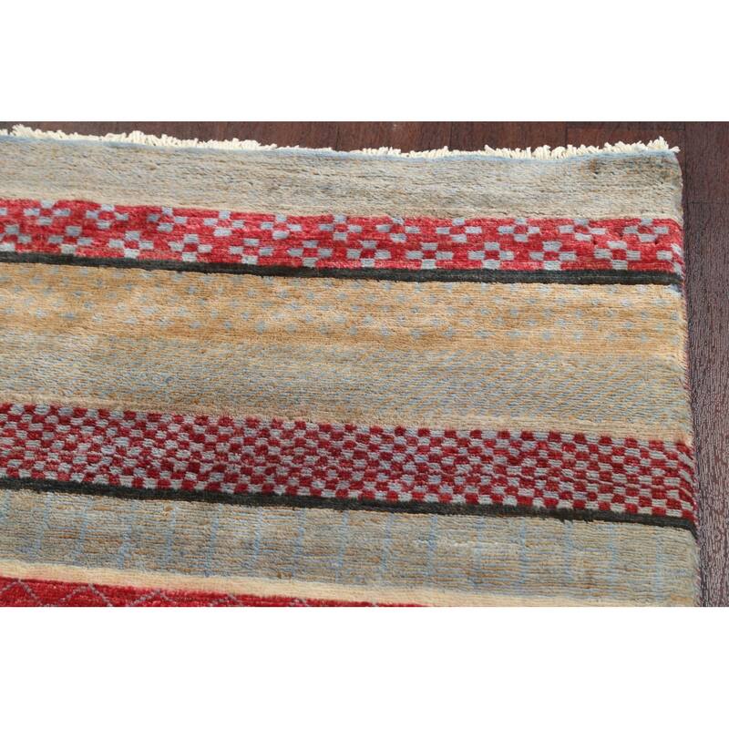 Striped Oriental Gabbeh Kashkoli Runner Rug Hand-knotted Wool Carpet - 2'8" x 11'11"