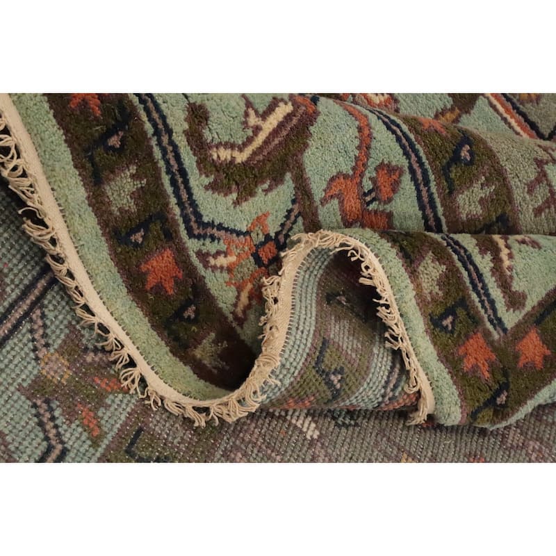 Hand Knotted Oriental 100% Wool Carpet Transitional Floral Navy Blue & Blues Oushak Area Rug - 9' 9'' X 7' 11''