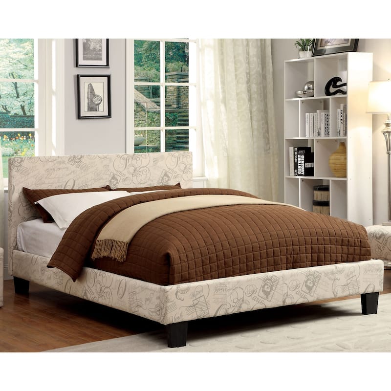 Lala Modern Queen Upholstered Wood Platform Bed by Furniture of America - Ivory
