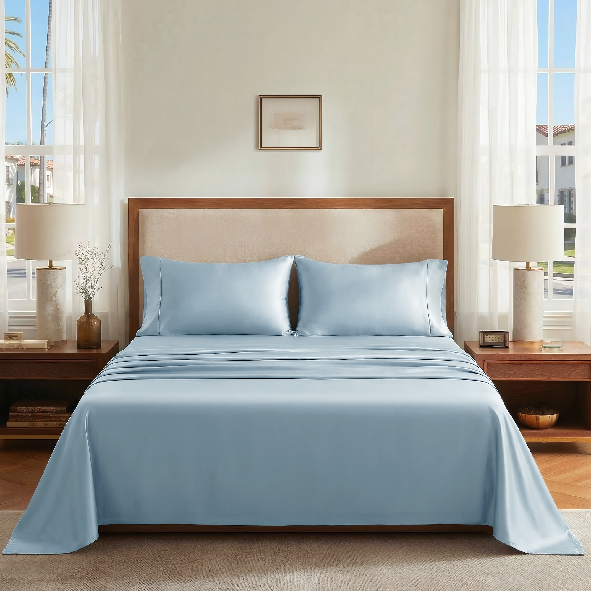 Deconovo Bamboo Fiber Satin Bedding Collection Duvet Cover (1 Piece) or Sheet Set (4 Piece)