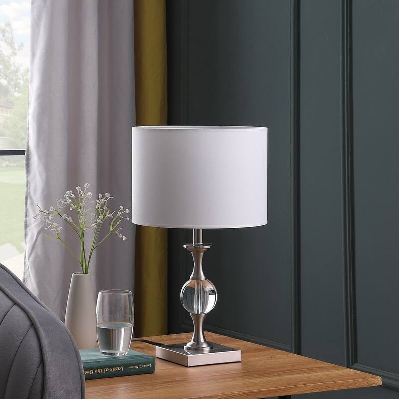 20" Contemporary Silver Bedside Table Lamp with White Drum Linen Shade and Metal Base for Bedroom - 19.75”H x 11”W x 11”D