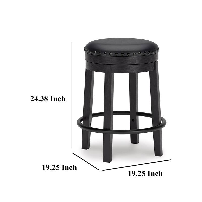 Becy Counter Height Swivel Stool, 24 Inch, Black Faux Leather Seat