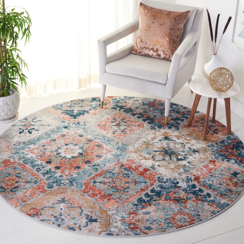 SAFAVIEH Shivan Hessie Boho Rug - 6'7" Round - Blue/Rose