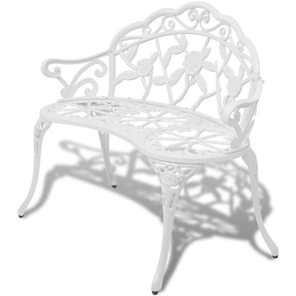 slide 2 of 3, vidaXL Patio Bench 39.4" Cast Aluminum White - 139.4"x21.3"x31.5"