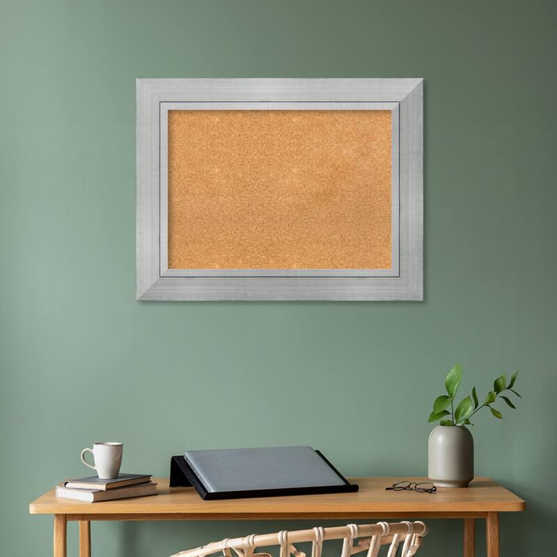 Romano Silver Wood Framed Natural Corkboard Bulletin Board