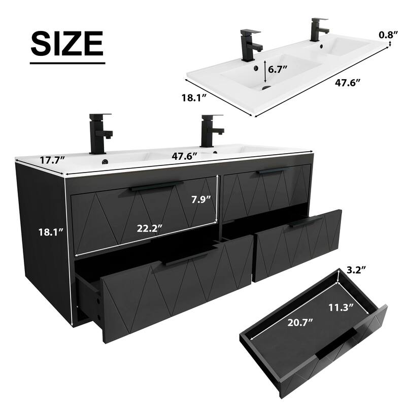 Wall Mount Vanity with Ceramic Sink SMC Sink Soft-Close