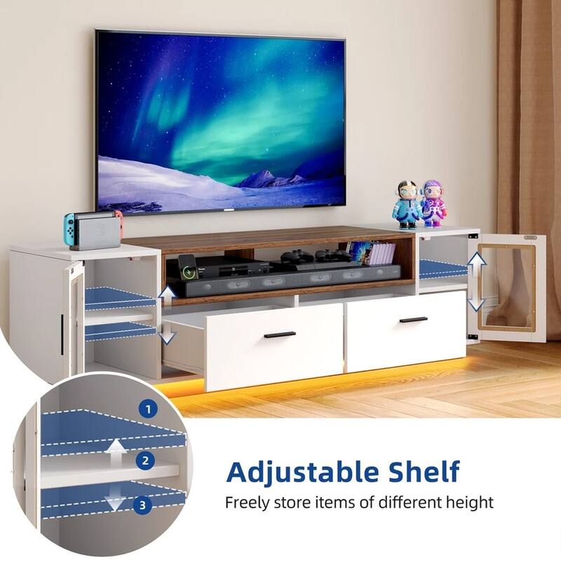 TV Stands for Up to 70" TV with Storage Led Light 2 Drawers - 62 inches