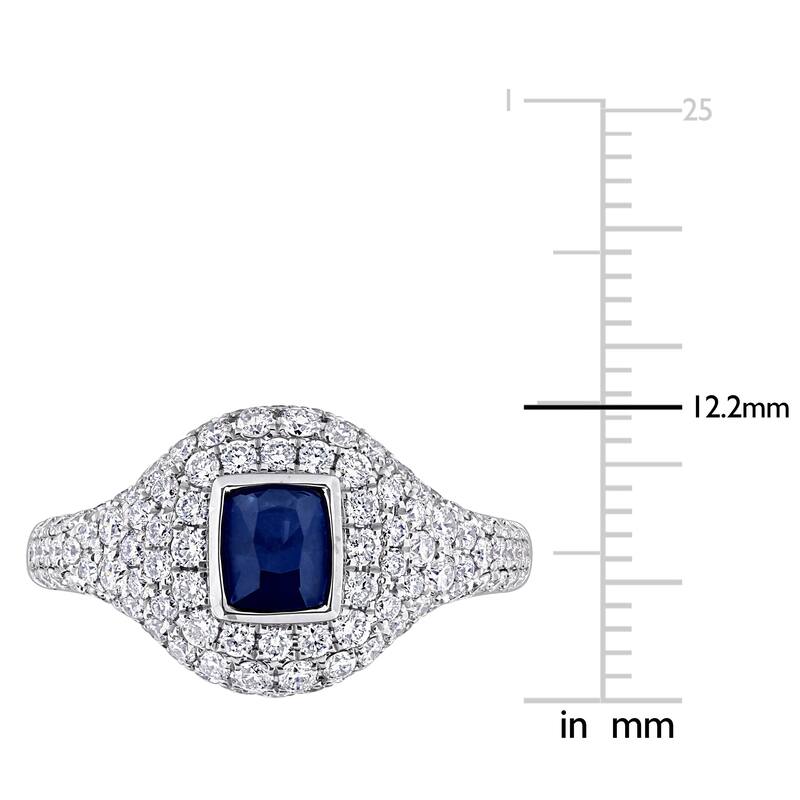 Miadora 1ct TGW Cushion-Cut Blue Sapphire 1 2/5ct TDW Diamond Ring in 14k White Gold