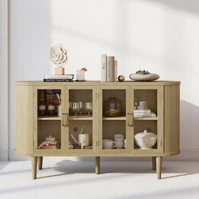 Modern Farmhouse Sideboard Buffet Cabinet with Tempered Glass Doors, Adjustable Shelves,Cable Management, 60" Storage Console