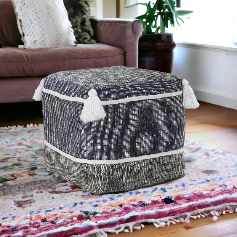 HomeRoots 16" Blue Polyester Ottoman