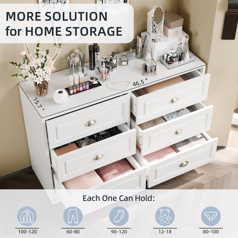 6-Drawer Storage Dresser – Versatile Media Console & Entryway Organizer, Holds TVs Up to 45"