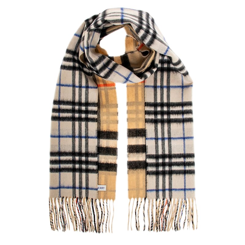 Burberry Check Reversible Cashmere Scarf - Sand and Lichen