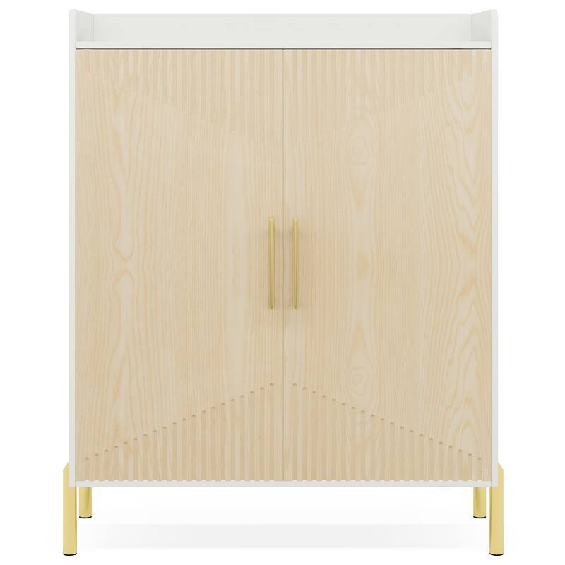 35.43" White & Natural Wood 6-Tier Shoe Storage Cabinet