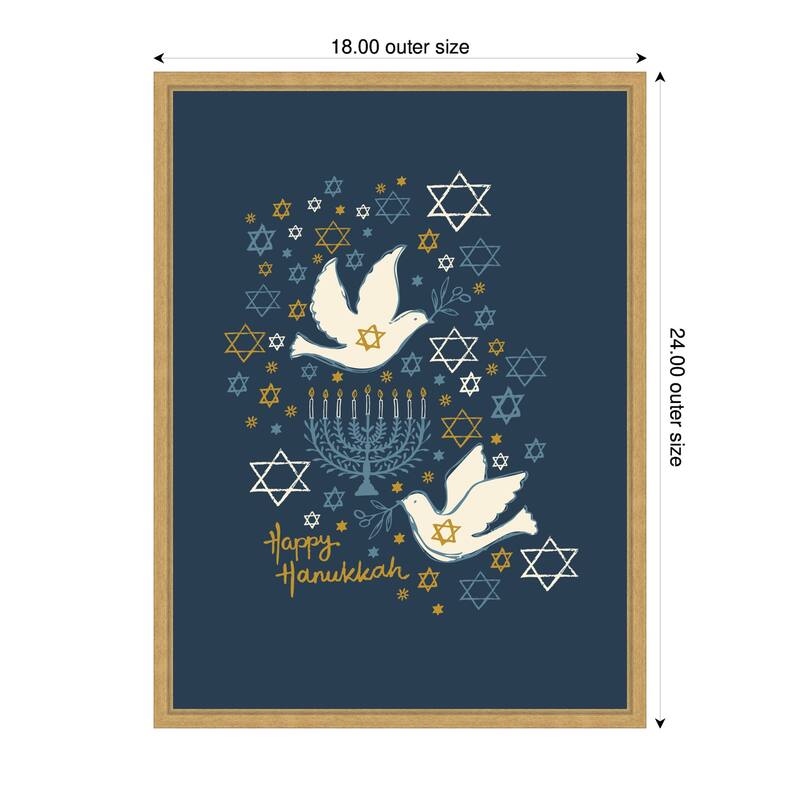 Kate and Laurel Sylvie Framed Canvas Love and Light Happy Hanukkah by Vicky Yorke