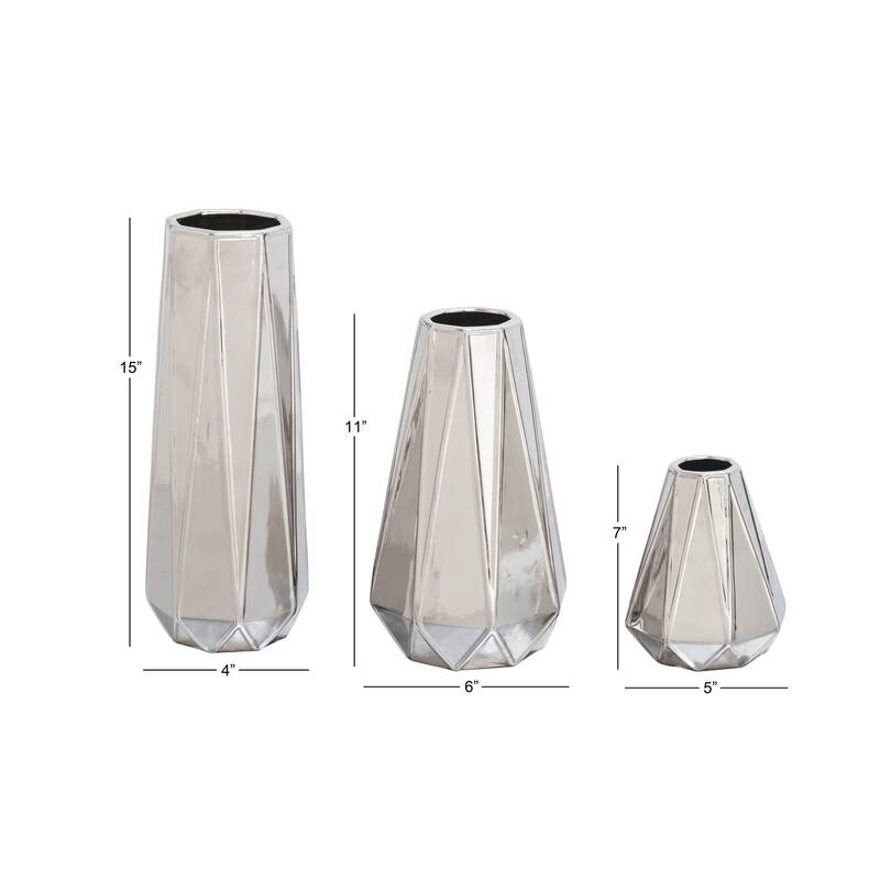Gold, Silver or Gray Ceramic Geometric Vase (Set of 3) - S/3 7", 11", 15"H