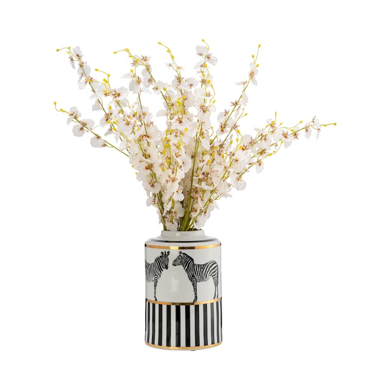 Sagebrook Home Modern Zebra Animal Glam Ceramic Jar with Lid