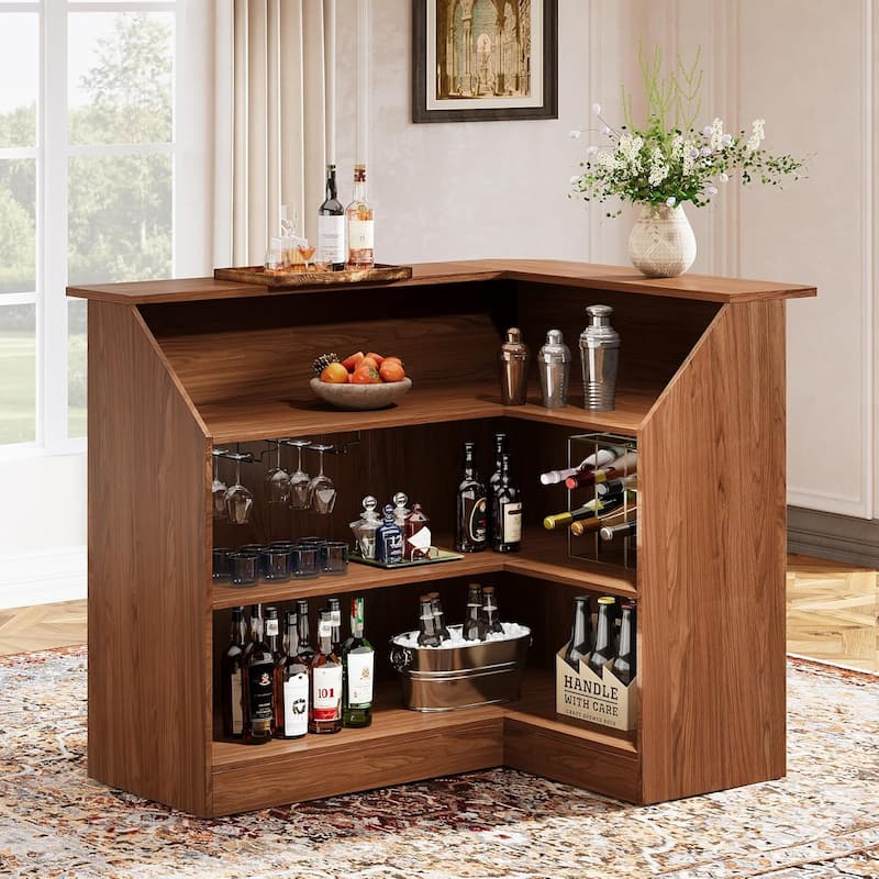 L-Shaped Bar Cabinet, 4-Tier Corner Bar Unit