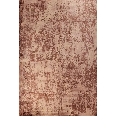 Contemporary Abstract Indian Area Rug Handmade Brown Wool Carpet - 6'8"x 9'10"