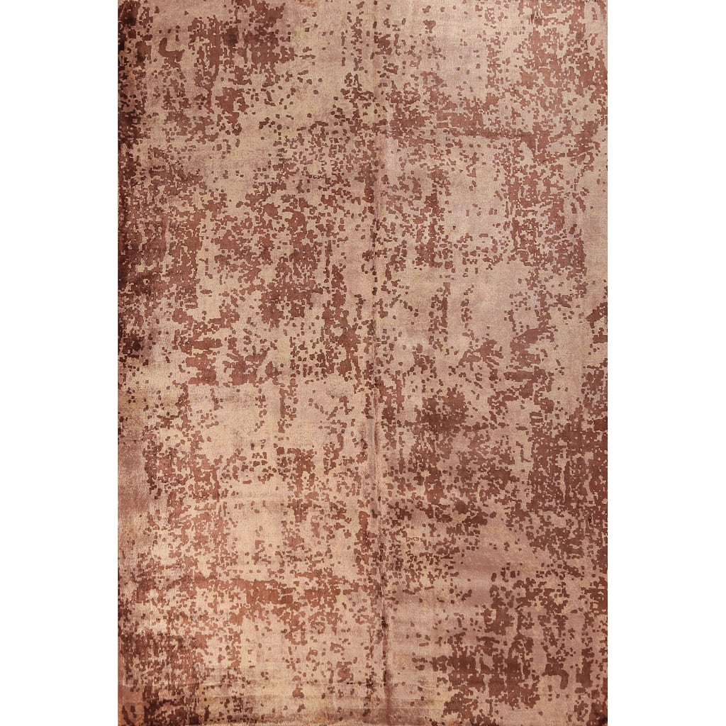 Contemporary Abstract Indian Area Rug Handmade Brown Wool Carpet - 6'8"x 9'10"