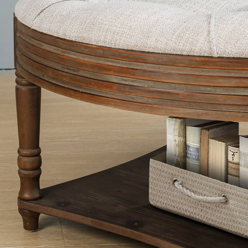 GDFStudio - Benjamin Round Tufted Upholstered Ottoman with Storage