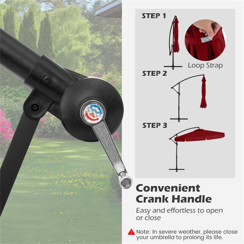 10ft Patio Cantilever Umbrella with Crank Handle and Adjustable Tilt Protective Cover Included