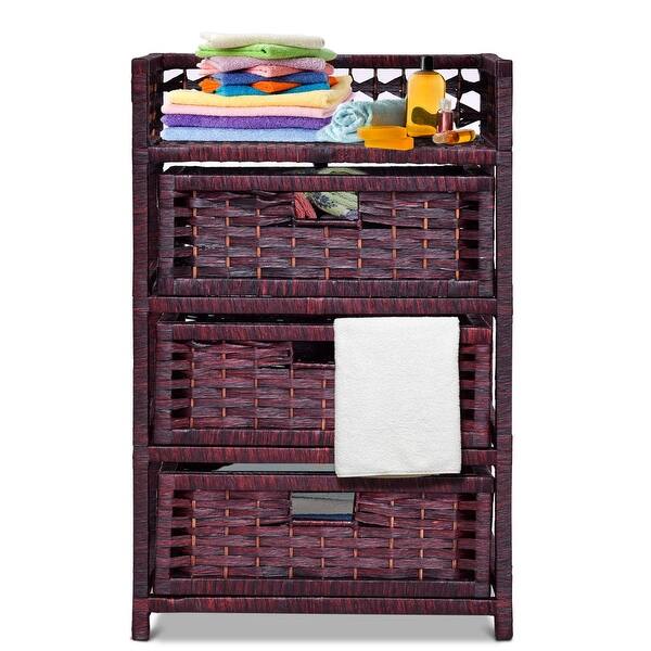 Shop Gymax Storage Chest Tower Shelf 3 Drawer Wicker Baskets