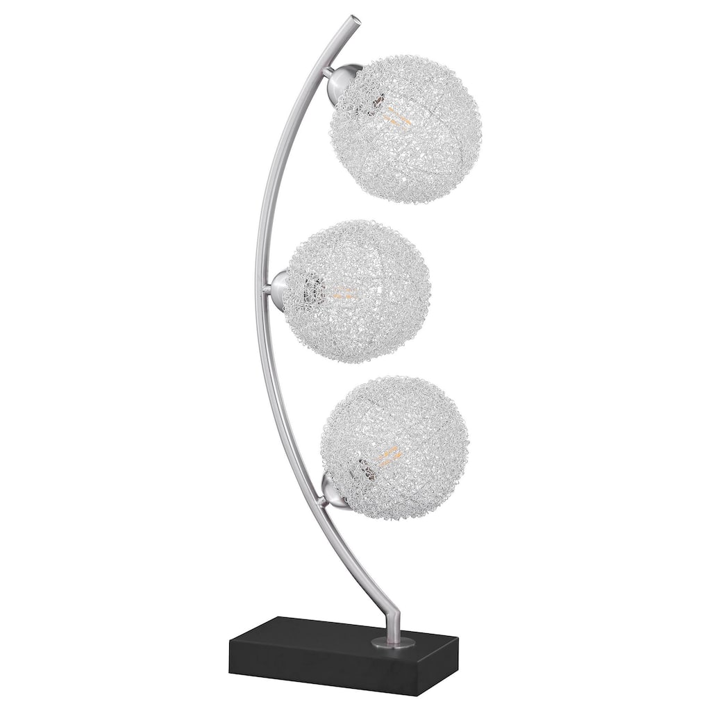Udia Table Lamp with Woven Silver Metal Mesh Spherical Shades, Black