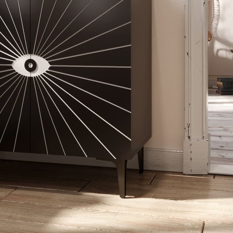 Modern Eye-Pattern Accent Cabinet Buffet, 2-Door Wooden Storage Cabinet Sideboard with Adjustable Shelves