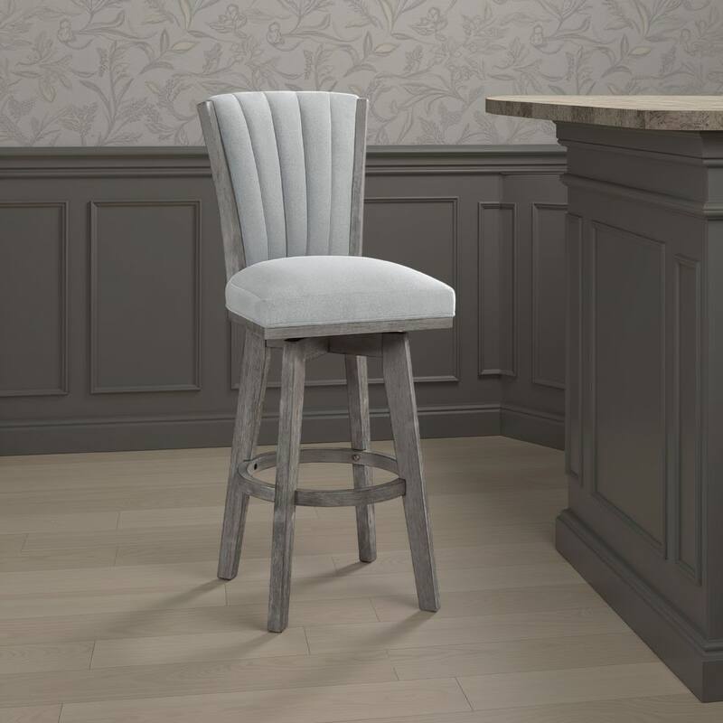 Core Set of 2 Swivel Barstool Chairs, Gray Wood, Channeled Velvet
