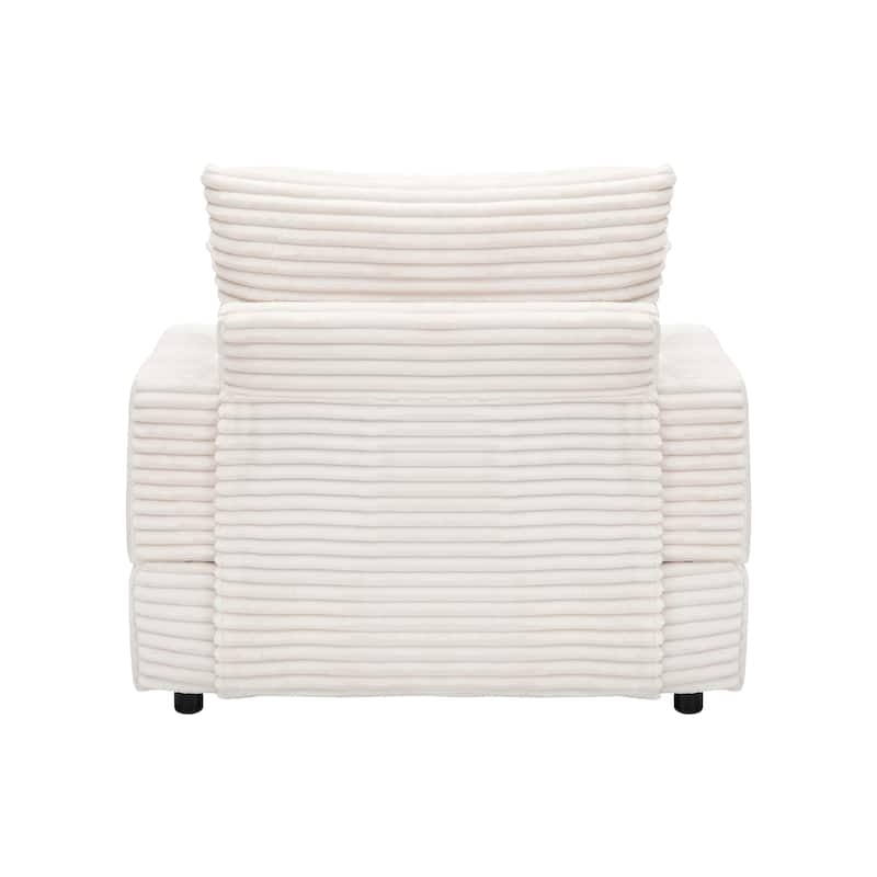 Corduroy Fabric Armchair & Ottoman Set, Upholstered Single Sofa with Cup Holder, Lounge Chair with Square Armrests