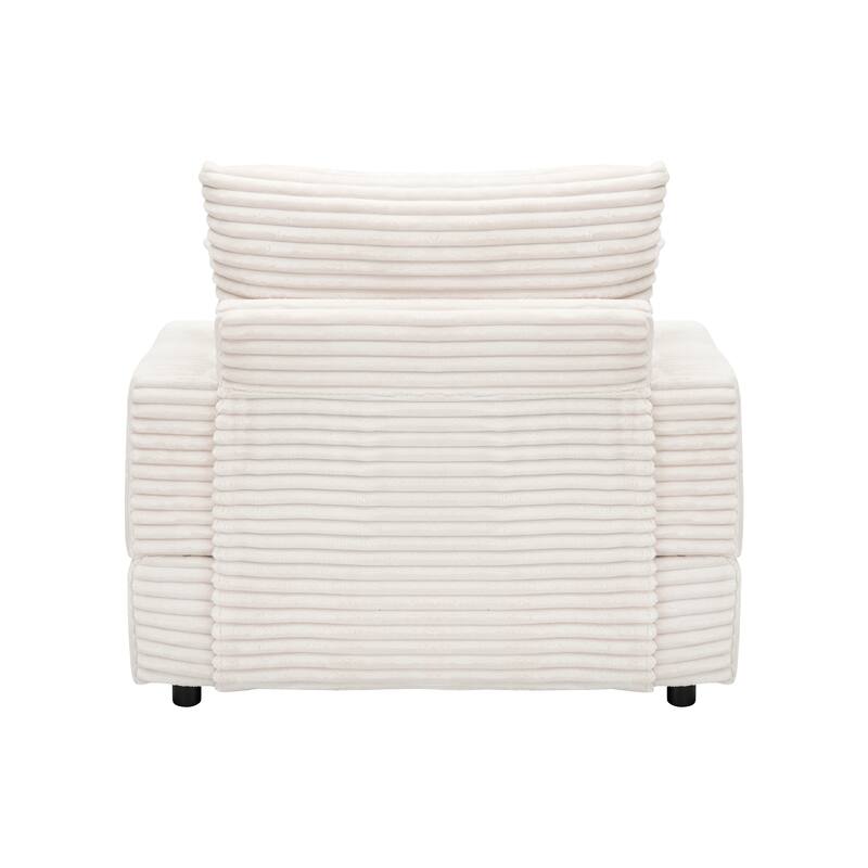 Modern Corduroy 1-Seater Sofa with Ottoman Bench and Cup Holder, Plush Gray Couch with Pillows