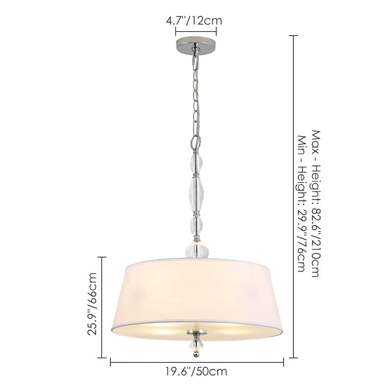 19.7" W 4-Light Modern Chrome Metal Chandelier with White Drum Fabric Shade for Living room and Bedroom Decoration