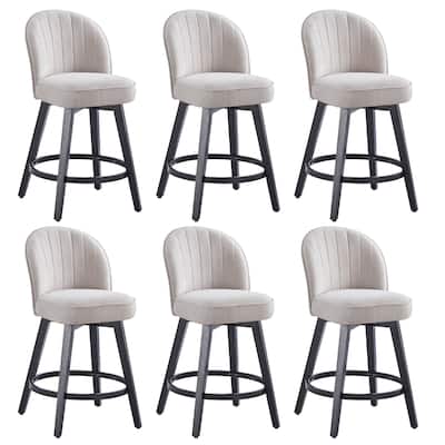 HOMYKA Swivel Bar Stool with Wood Legs Set of 6 - N/A