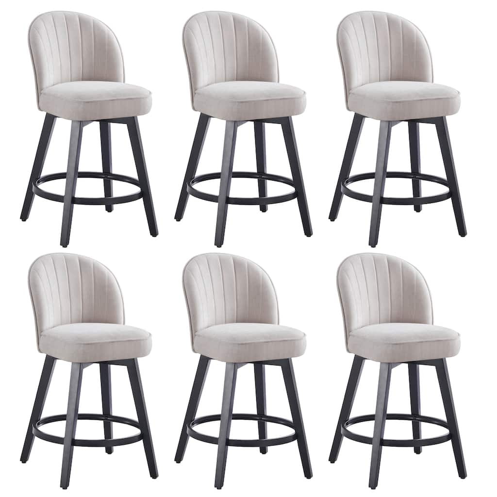HOMYKA Swivel Bar Stool with Wood Legs Set of 6 - N/A
