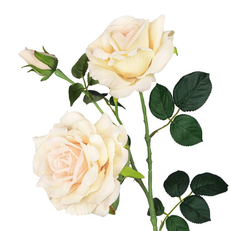 Set of 2 Champagne Ivory Artificial Velvet Elegant Rose Flower Stem Spray 32in - 32" L x 7" W x 7" DP