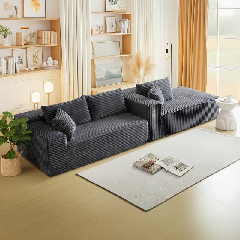 103.54" Flannel L-Shaped High-Density Modern Modular Sectional Sofa with Chaise & Pillows