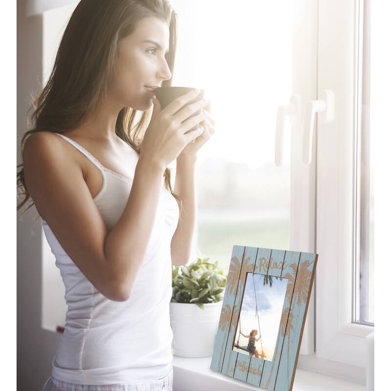 CoTa Global Aqua Blue Distressed Wood Palm 5×7 Photo Frame - 11 inches