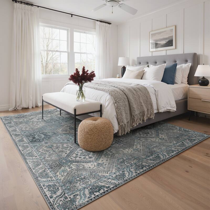 Mcow Vintage Wood-Tone Low-Pile Washable Non-Slip Area Rug